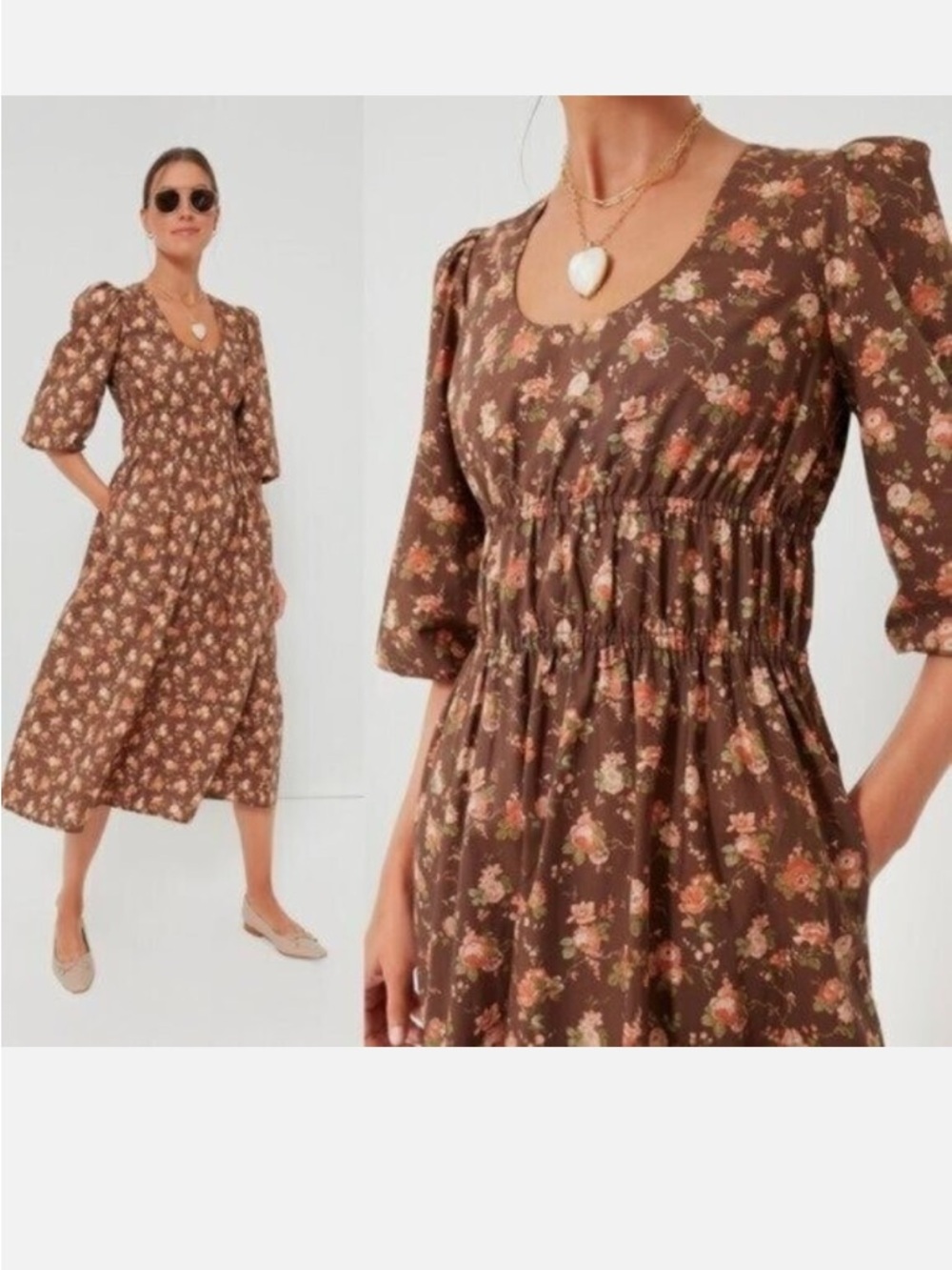 Tuckernuck Rosewood Chintz Floral Brown Boho Midi Dress size xxs